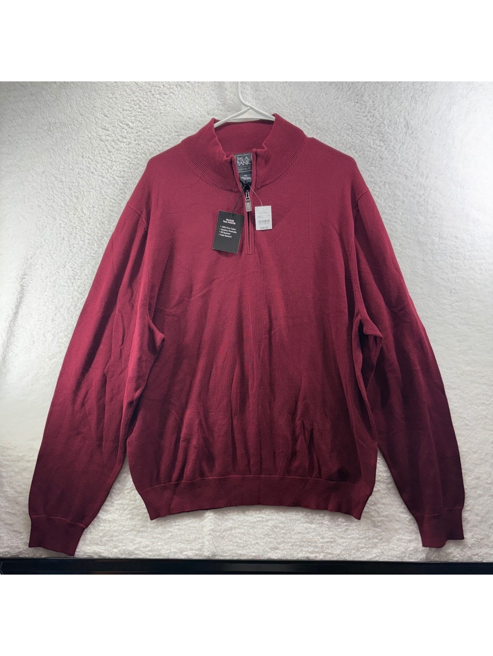 Jos A Bank Traveler 1/4 Zip Pima Cotton Pullover Mens XXL 2XL Burgundy New W Tag